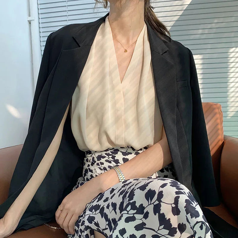 V-Neck Silk Sleeveless Tank Top Blouse
