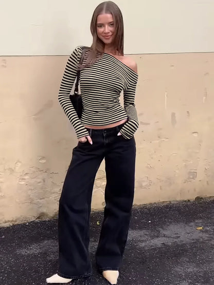 Long Sleeve Slim Striped T-Shirt Ladies Fashion Casual Versatile