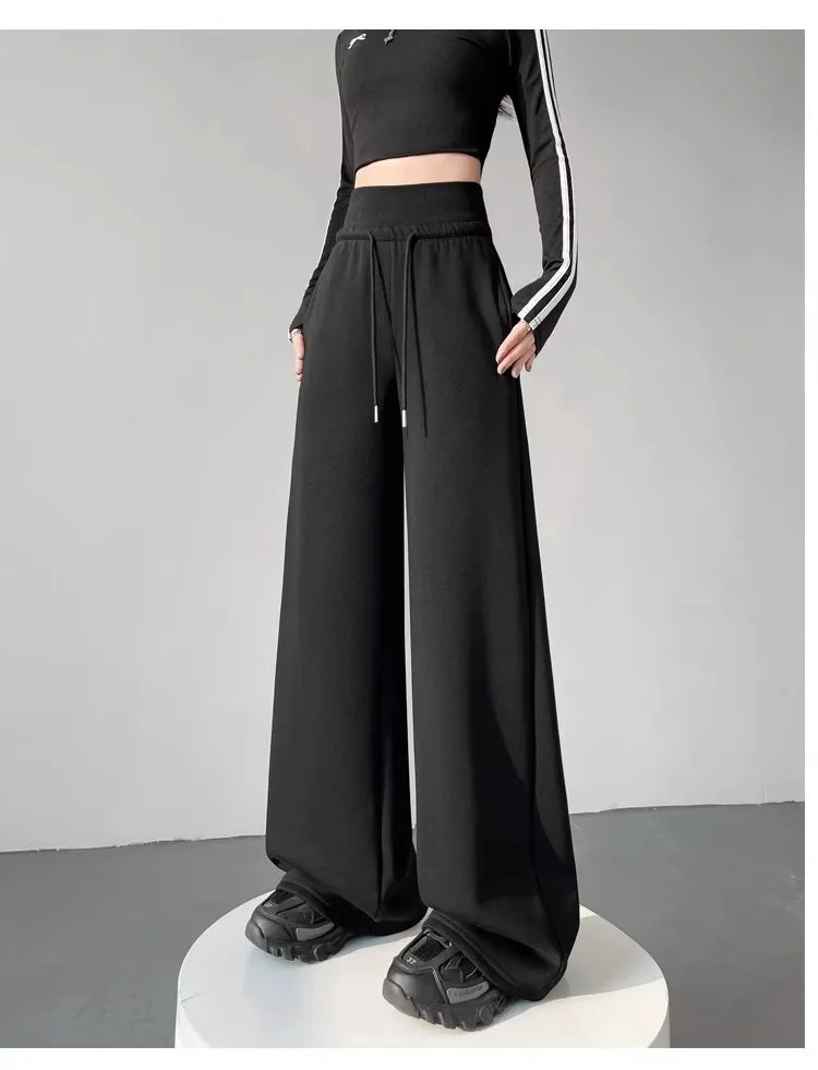 High Waist Straight Pants Loose Fit Pockets Full Length