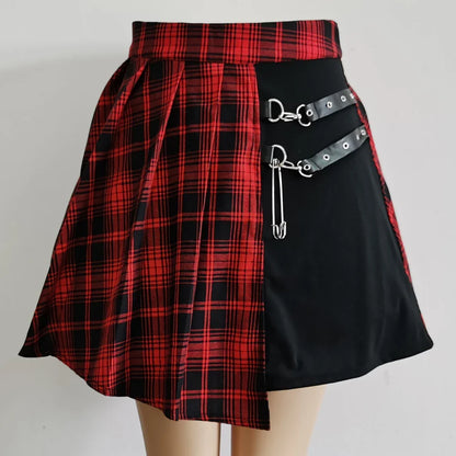 Gothic Sweet Women Pleated Skirt Fashion Plaid Mini High Waist Chic Skirt