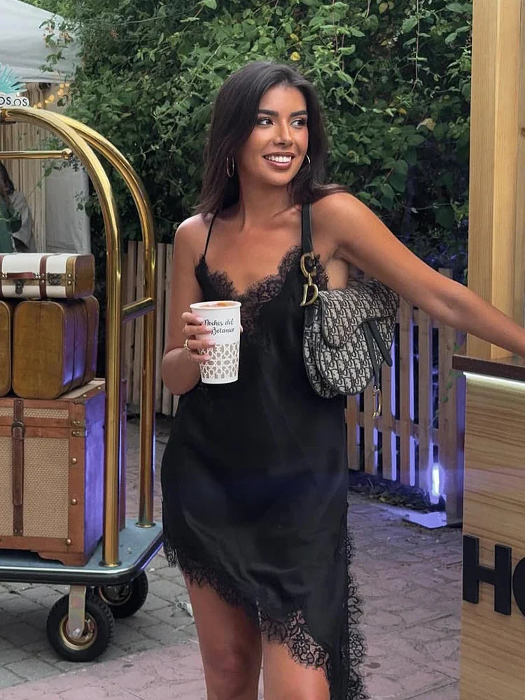 Sexy Lace Sling Dress Women Off Shoulder Backless High Waist Mini Dress