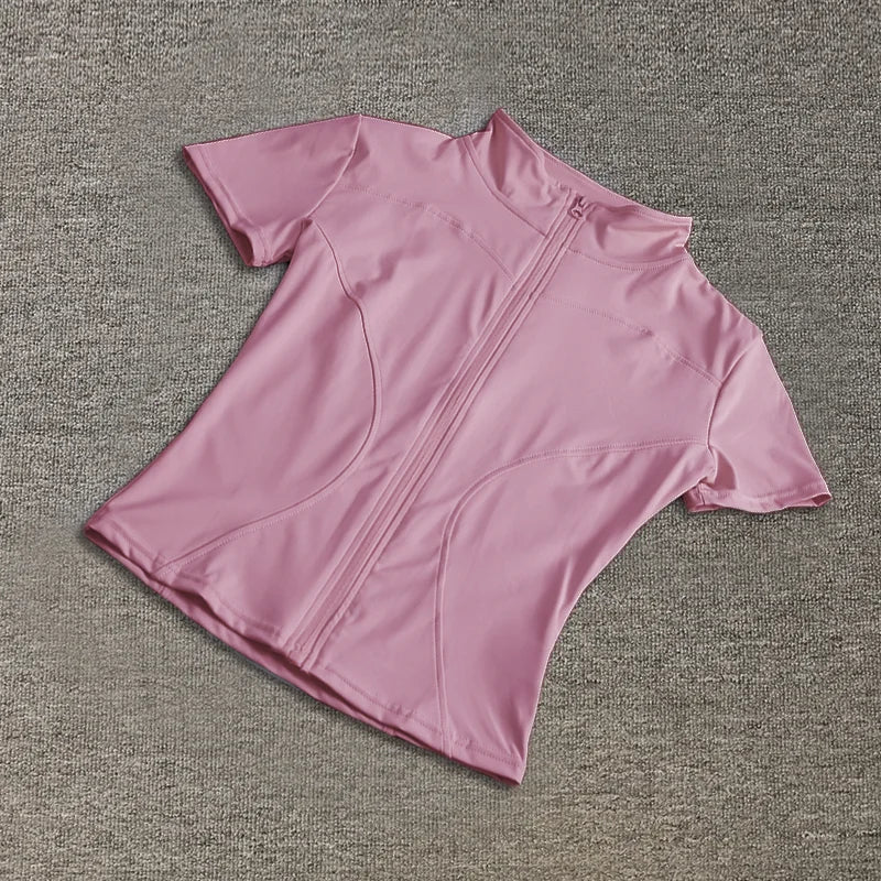 Quick-Dry Full Zip Short Sleeve Yoga Top
