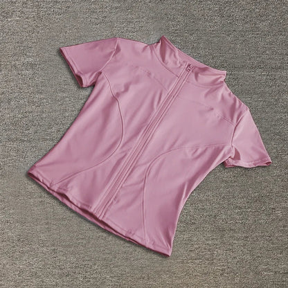 Quick-Dry Full Zip Short Sleeve Yoga Top