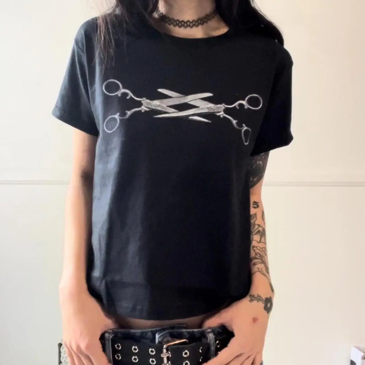 Short Sleeve Anime Graphic Print Slim Fit Crop Tee Harajuku Punk Goth Grunge Vintage Emo Kpop