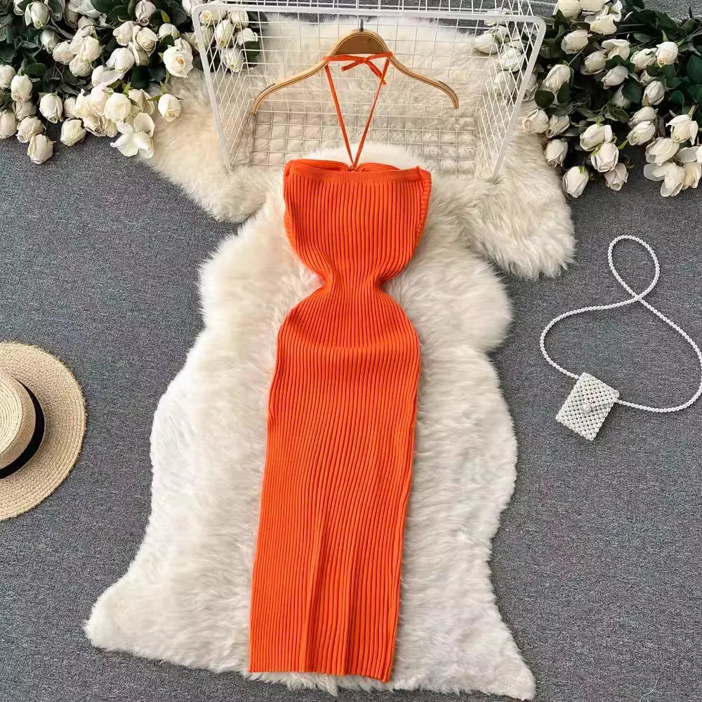 YuooMuoo Chic Fashion Sexy Package Hips Split Knitted Dress Women Slim Elastic Bodycon Party Dress Streetwear Outfit
