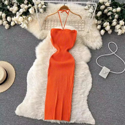 YuooMuoo Chic Fashion Sexy Package Hips Split Knitted Dress Women Slim Elastic Bodycon Party Dress Streetwear Outfit