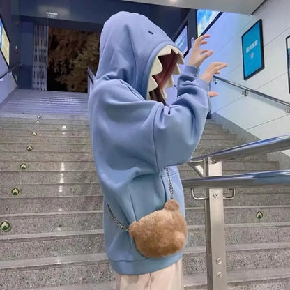Shark Patchwork Hoodie Oversized Loose Fit Pockets Long Sleeve