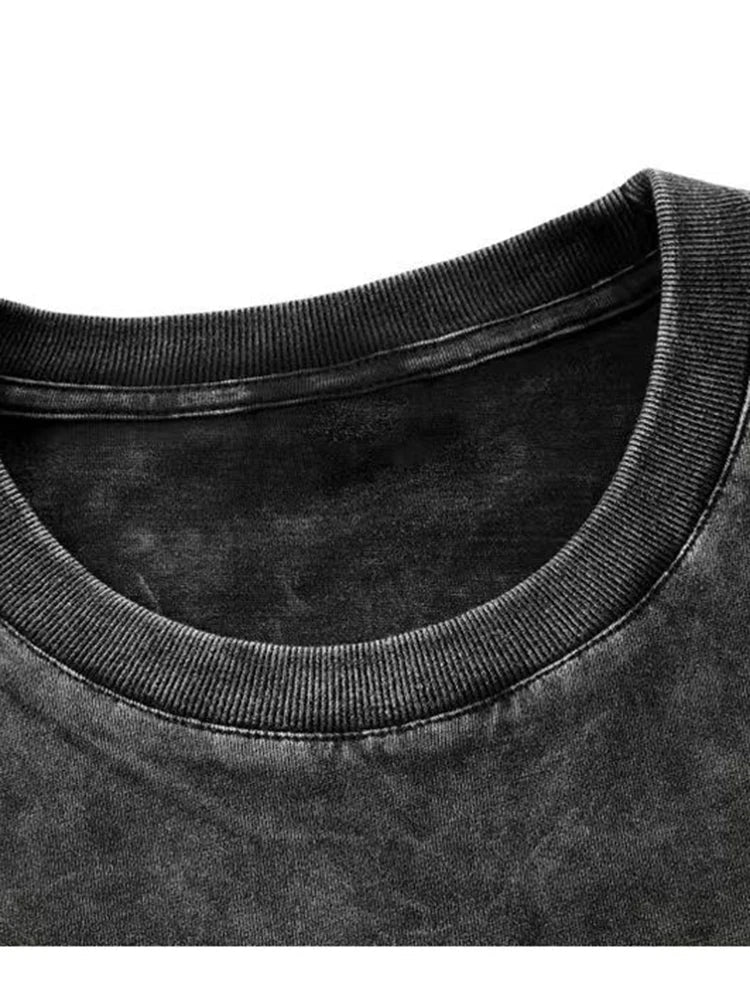 Short Sleeve O-Neck Acid Wash Loose Fit Tee Vintage Hip Hop Retro Punk Harajuku Streetwear