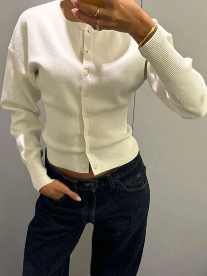 Women's Ribbed Knit Cardigan - Long Sleeve Cropped Top
