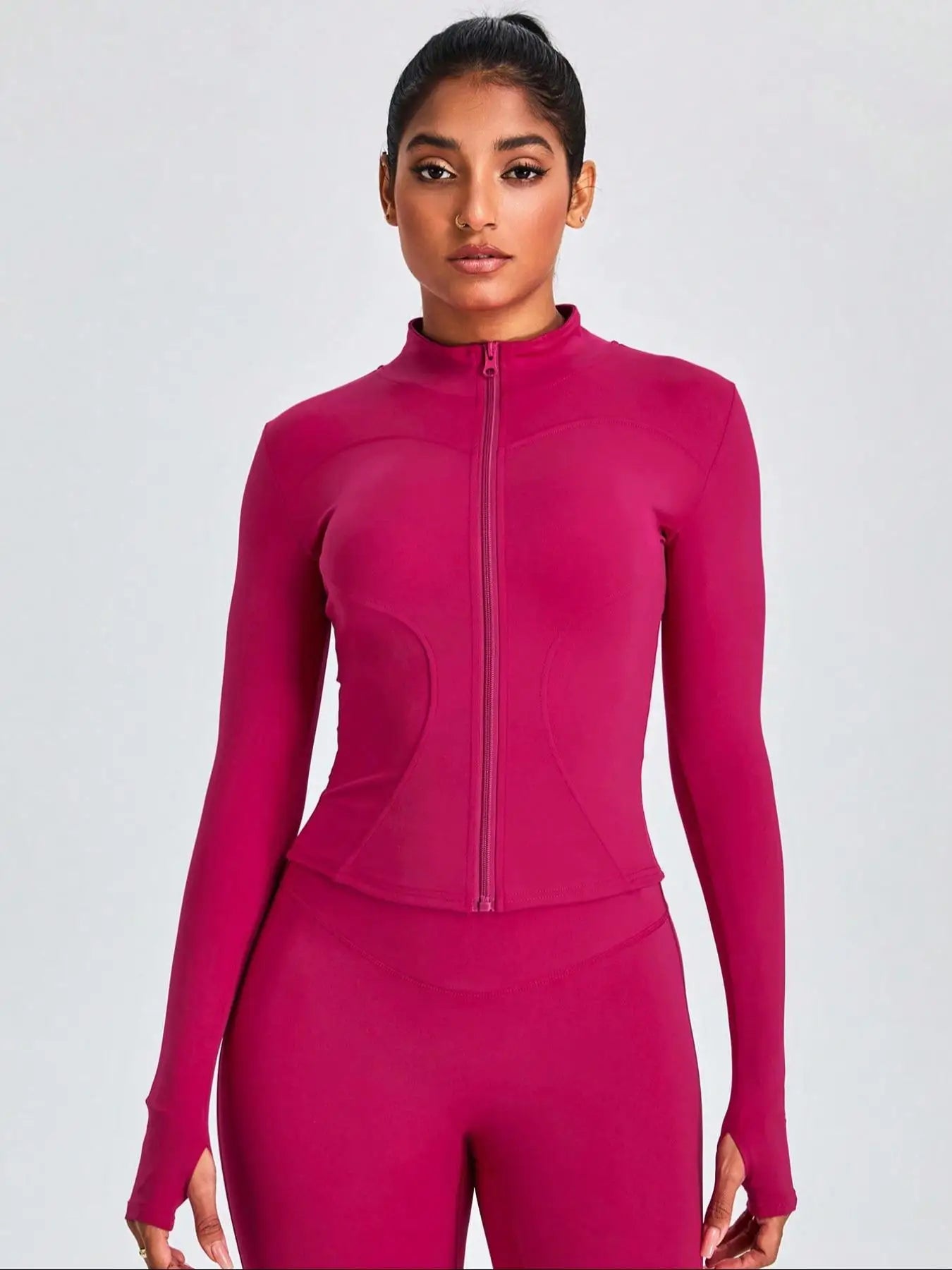Mock Neck Zip-Up Jacket & High Waist Leggings Set