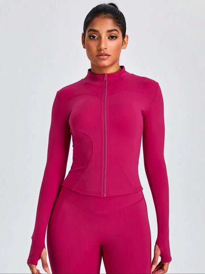 Mock Neck Zip-Up Jacket & High Waist Leggings Set