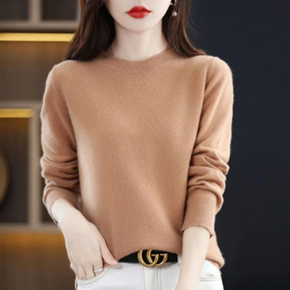 Round Neck Crochet Knit Sweater Long Sleeve Loose Fit Pullover