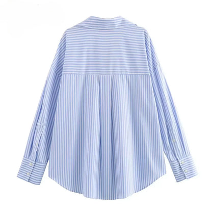Women's Oxford Button-Up Blouse - Long Sleeve Lapel Shirt