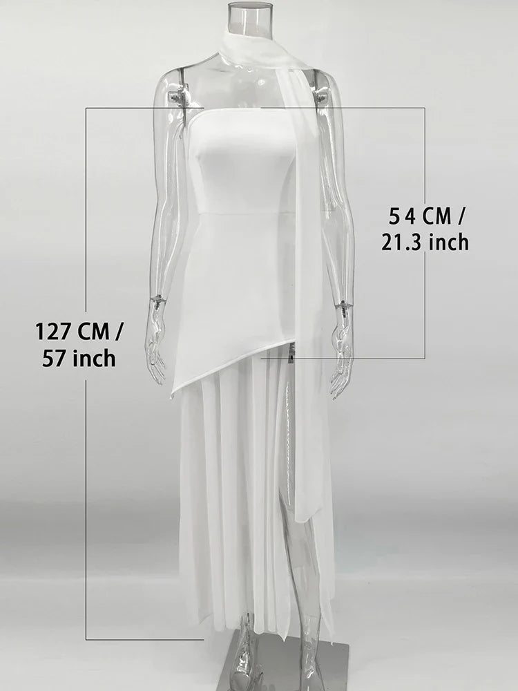 Strapless Mesh Maxi Dress Sleeveless Ribbon Patchwork Beach Vacation