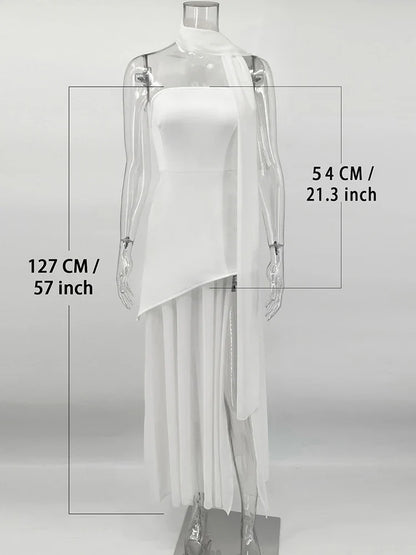 Strapless Mesh Maxi Dress Sleeveless Ribbon Patchwork Beach Vacation