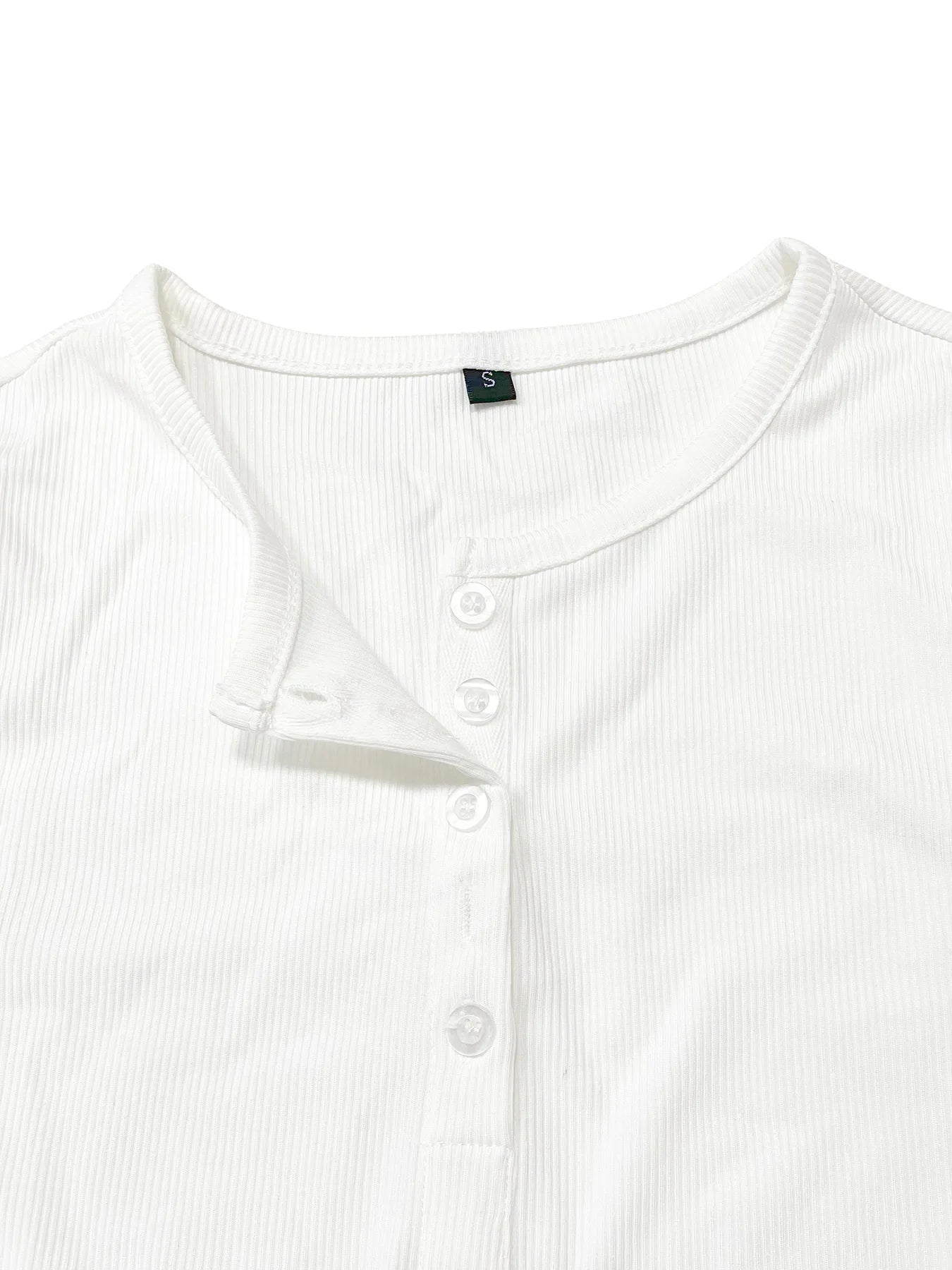 Ribbed Half Button Long Sleeve Tee