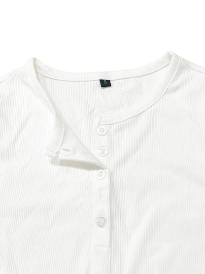 Ribbed Half Button Long Sleeve Tee