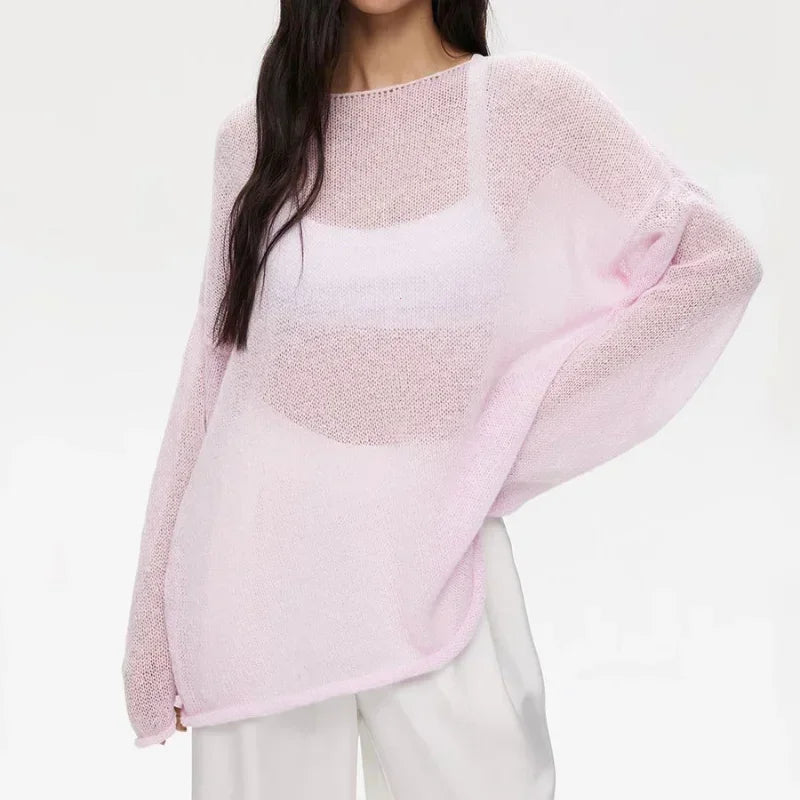 Women's Elegant Slash Neck Sweater - Loose Fit Pullover