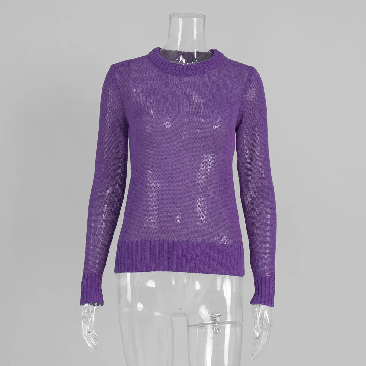 Round Neck Knit Sweater Long Sleeve Loose Fit Spliced Pullover