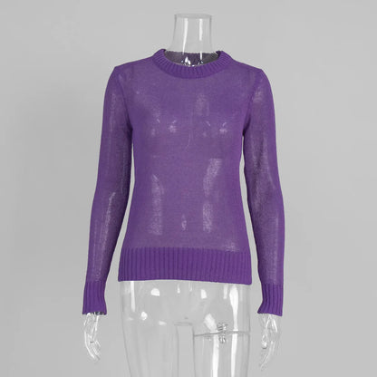Round Neck Knit Sweater Long Sleeve Loose Fit Spliced Pullover