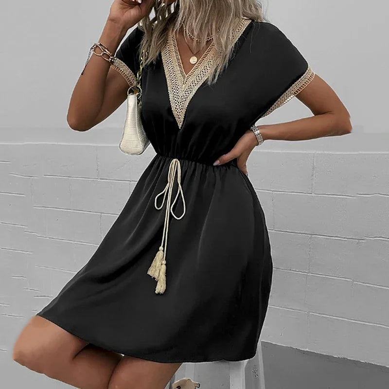 Women's Sweet Lace V-Neck Midi Dress