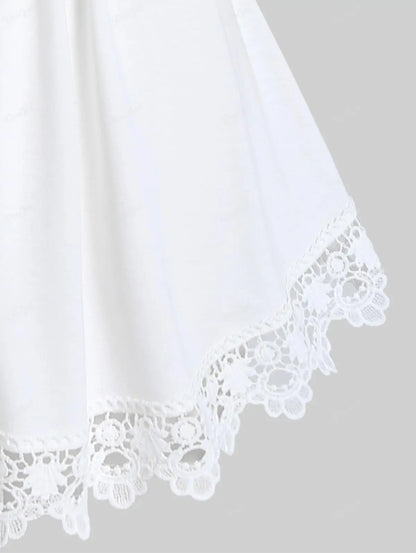 Women's Flower Lace Insert Criss-Cross T-Shirt