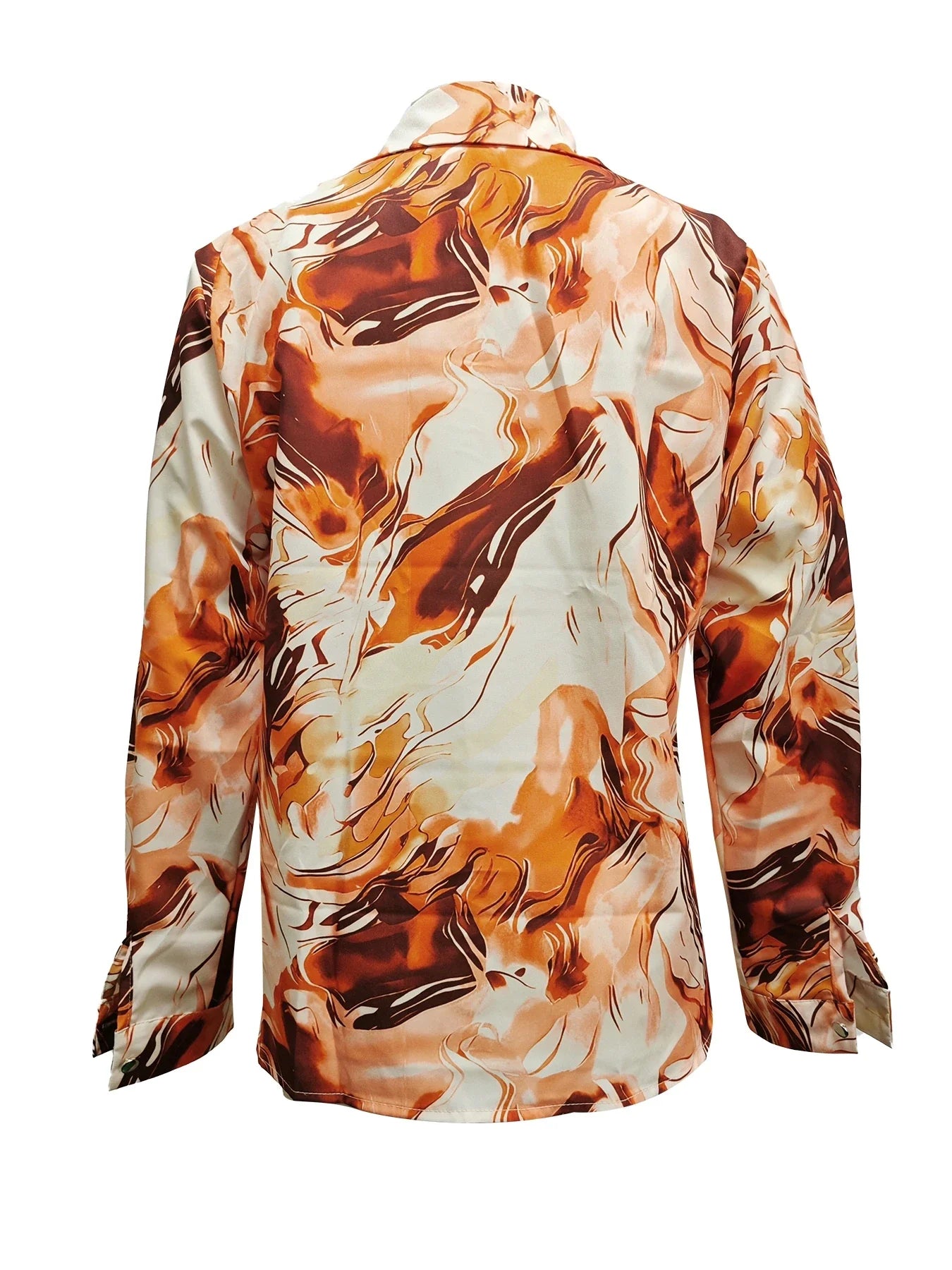Print V-Neck Button Long Sleeve Blouse