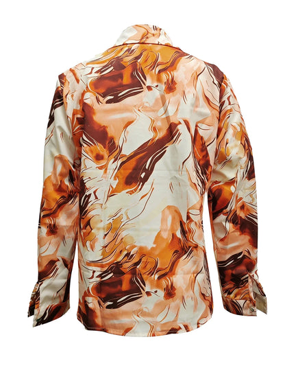Print V-Neck Button Long Sleeve Blouse