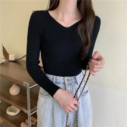 Women Sweaters Femme Basic Solid Jersey Tops Fashion Clothes