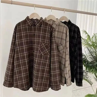 Retro Plaid Long Sleeve Loose Shirt