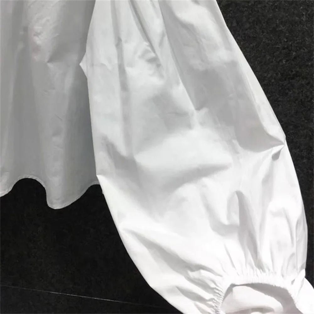 Vintage Peter Pan Collar Blouse Women Puff Sleeve White Shirt Korean Fashion