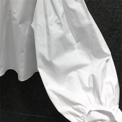 Vintage Peter Pan Collar Blouse Women Puff Sleeve White Shirt Korean Fashion