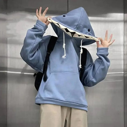 Shark Patchwork Hoodie Oversized Loose Fit Pockets Long Sleeve