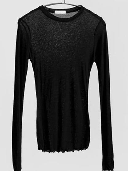 Sheer Long Sleeve Slim Fit Basic Tee