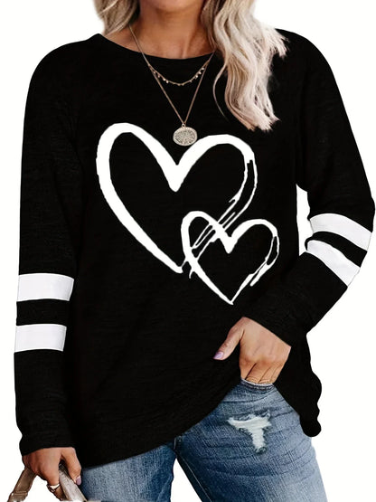 Women's Heart Print Eyelet Long-Sleeve Top