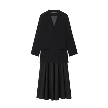 Women Fashion Blazer Dress Long Sleeve Office Chic Dress