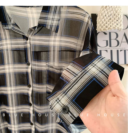 Plaid Single-Breasted Long Sleeve Loose Lightweight Shirt