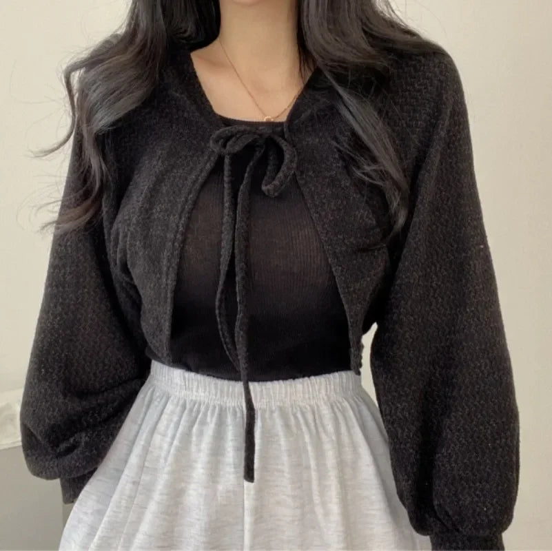 Women's Sunscreen Crop Cardigan - Lace-Up Knit Cover Up