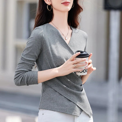 Women's Irregular V-Neck Long-Sleeve T-Shirt