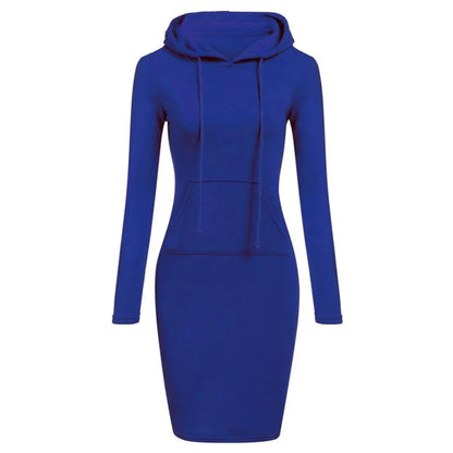 Ladies Hooded Dress Women Long Sleeve Sweatshirt Dress with Pockets