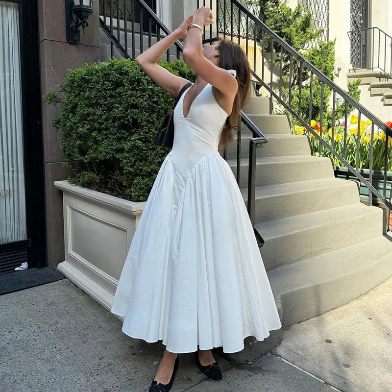 Backless Deep V Halter Maxi Dress