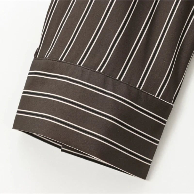 Women's Striped Button-Up Shirt - Long Sleeve Turn-Down Collar Blouse