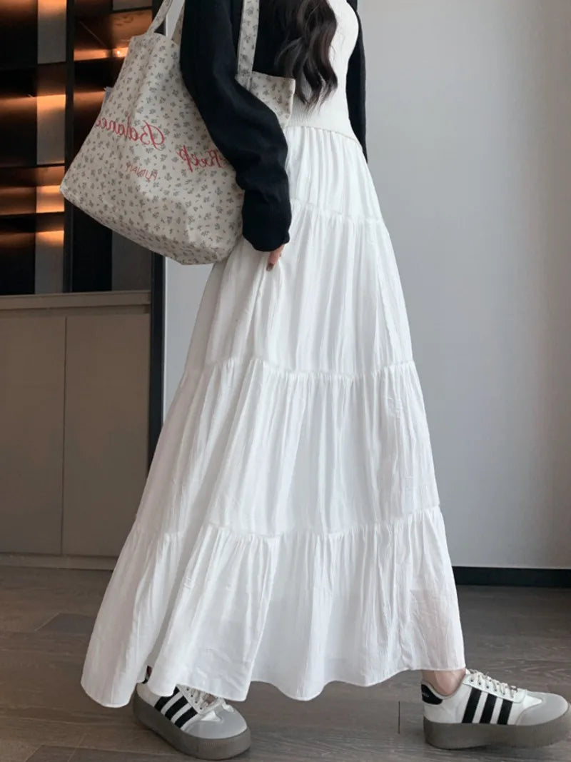 Women's Ruffled Maxi Skirt - High Waist A-Line Long Skirt