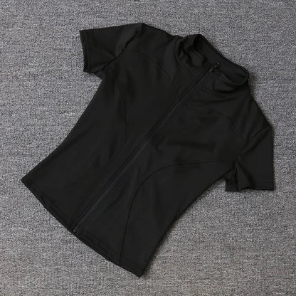 Quick-Dry Full Zip Short Sleeve Yoga Top