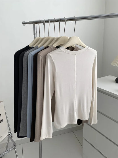 Silk Wool Blend Long Sleeve Top