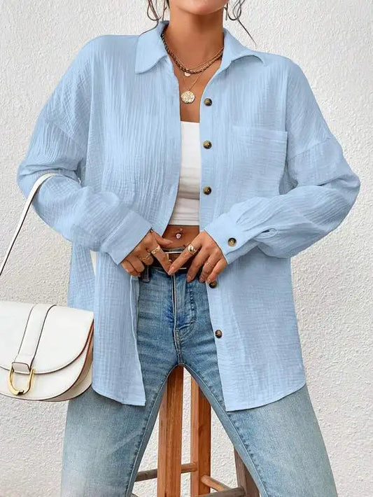 Women's Cotton Linen Oversized Shirt - Loose Casual Button-Up Top