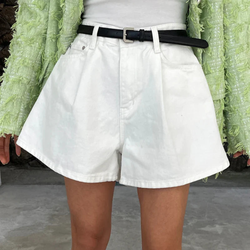 High Waist A-Line Wide Leg Denim Shorts