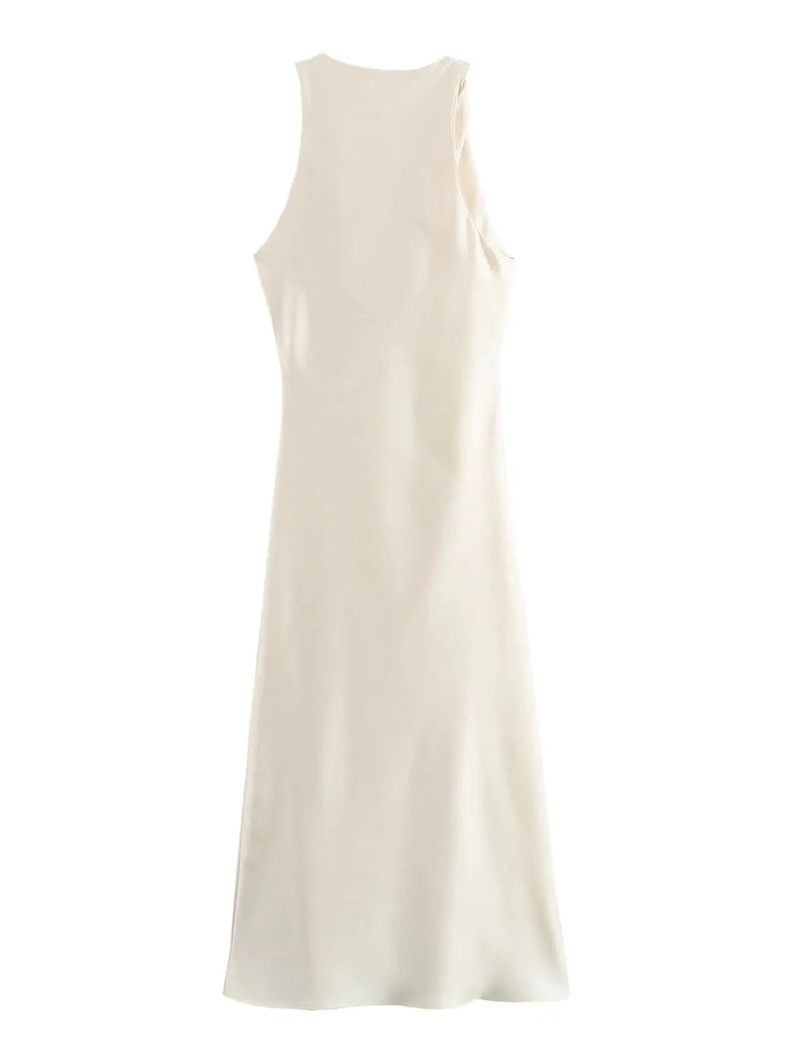 Satin Twisted Armhole Waist Gathered Midi Dress