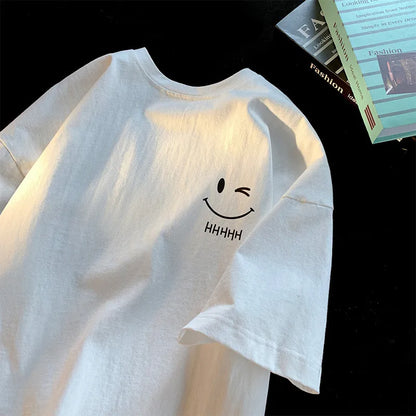 Smiling Face Print Oversized Unisex Tee