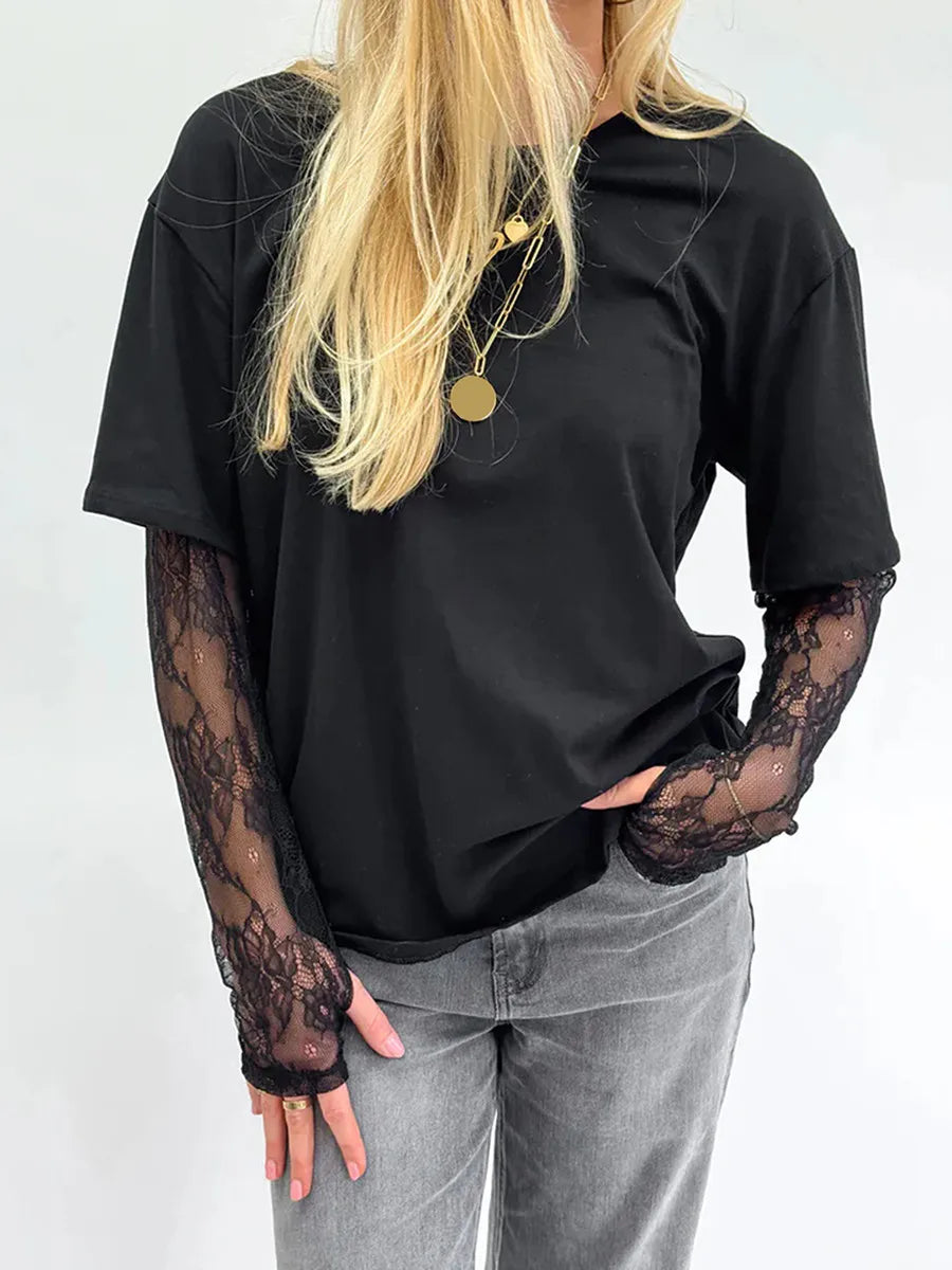 Lace Long Sleeve Loose Tee